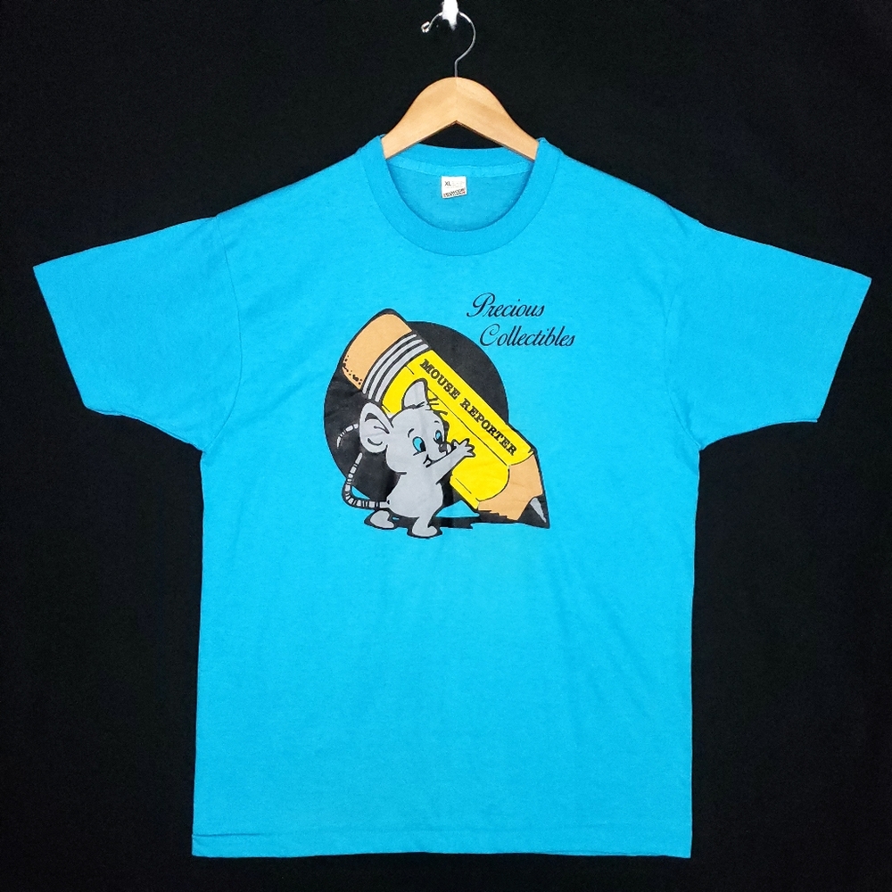 Vintage 80s Precious Moments Collector Mouse Reporter Single Stitch T-shirt